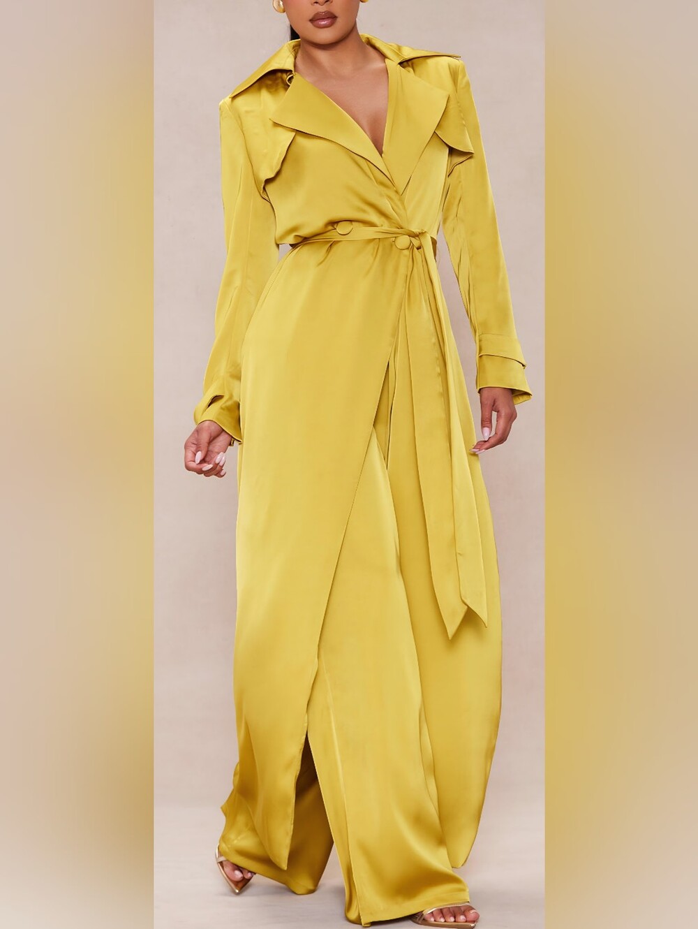 Women’s Mustard Yellow Satin Trench
